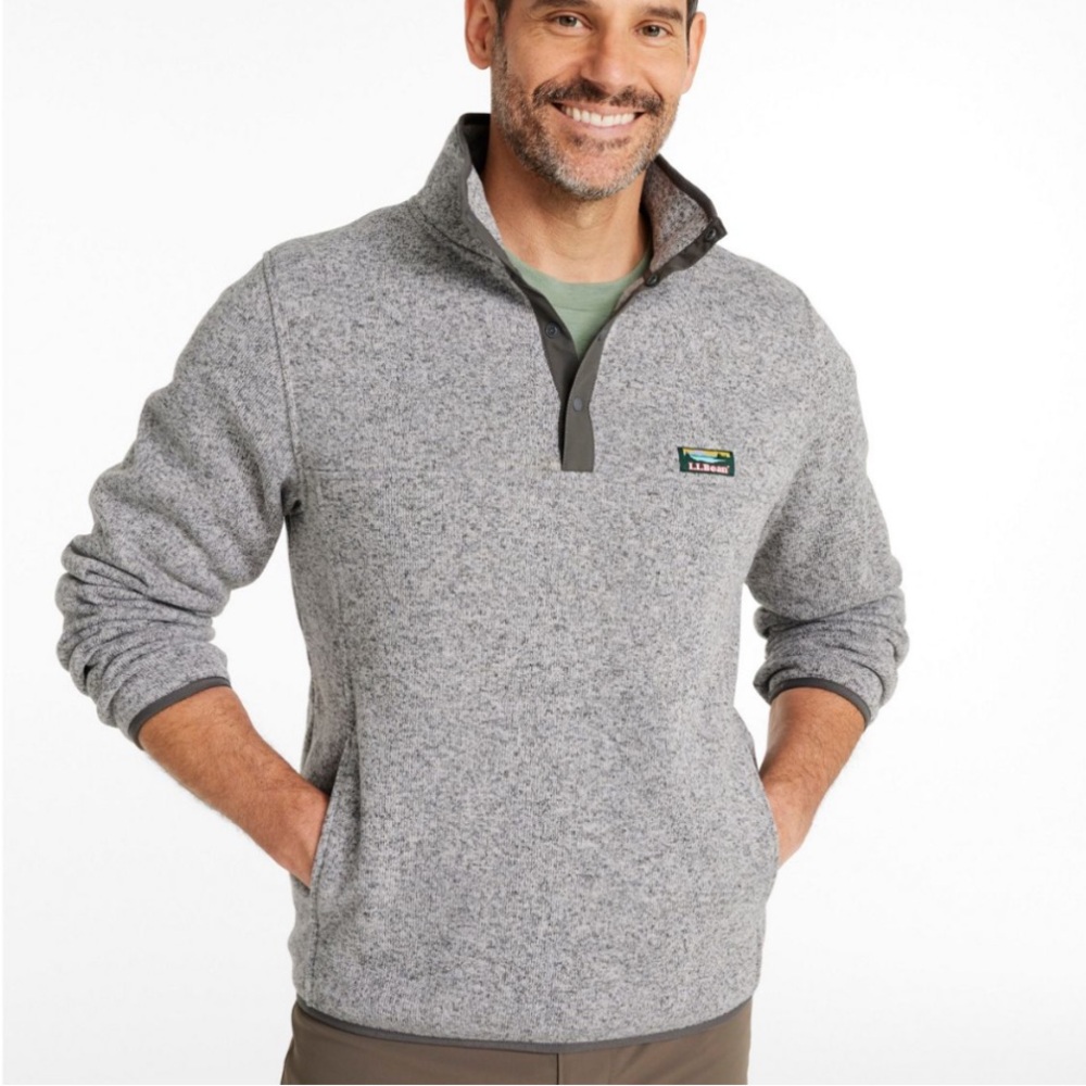 L.L. Bean Heathered Gray Button-Up Pullover